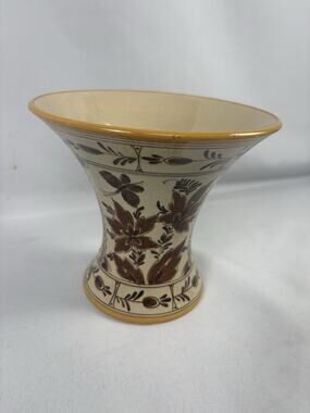 Vintage Gouda Holland Dutch Brown 3417 Hand Painted Pottery Vase Floral 6”